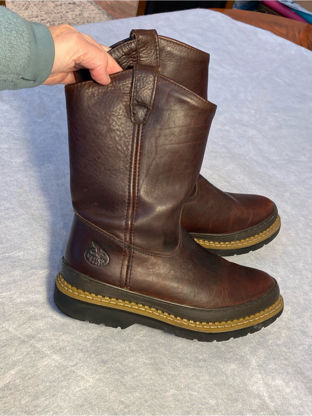 Georgia Boot Brown Leather Work Boots soft toe with Teal Lining - Picture 8 of 10